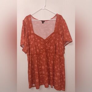 Torrid Rust Floral Babydoll Top Size 5 Plus Size Boho Peasant Blouse